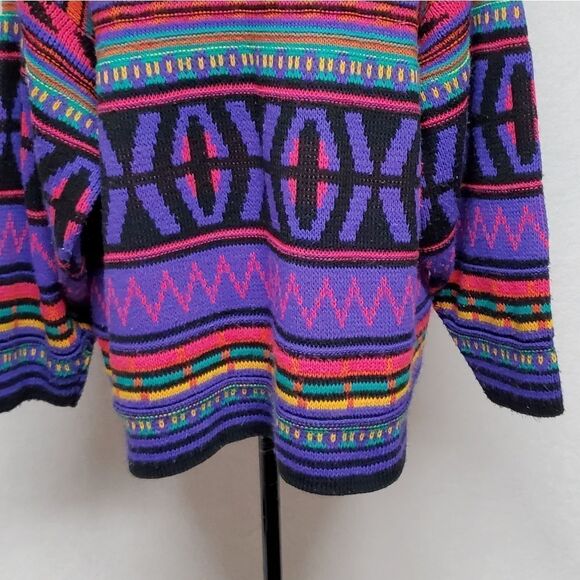 Vintage 1980s Jordache Neon Retro Bodacious Crewneck Boxy Colorblock Sweater 22W - Picture 10 of 12